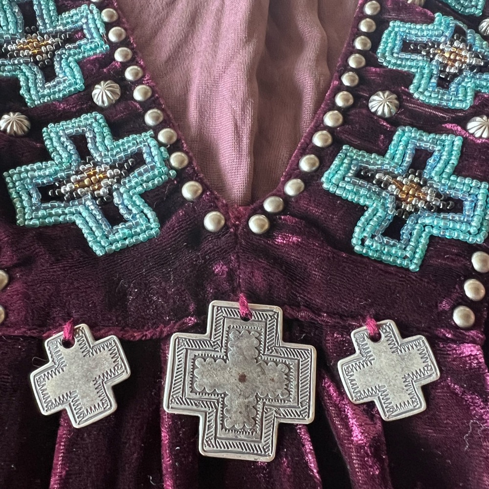 Double D Ranch “Ridge Road” Purple Crushed Velvet Beaded Tunic Dress | Size 1X - Picture 3 of 9